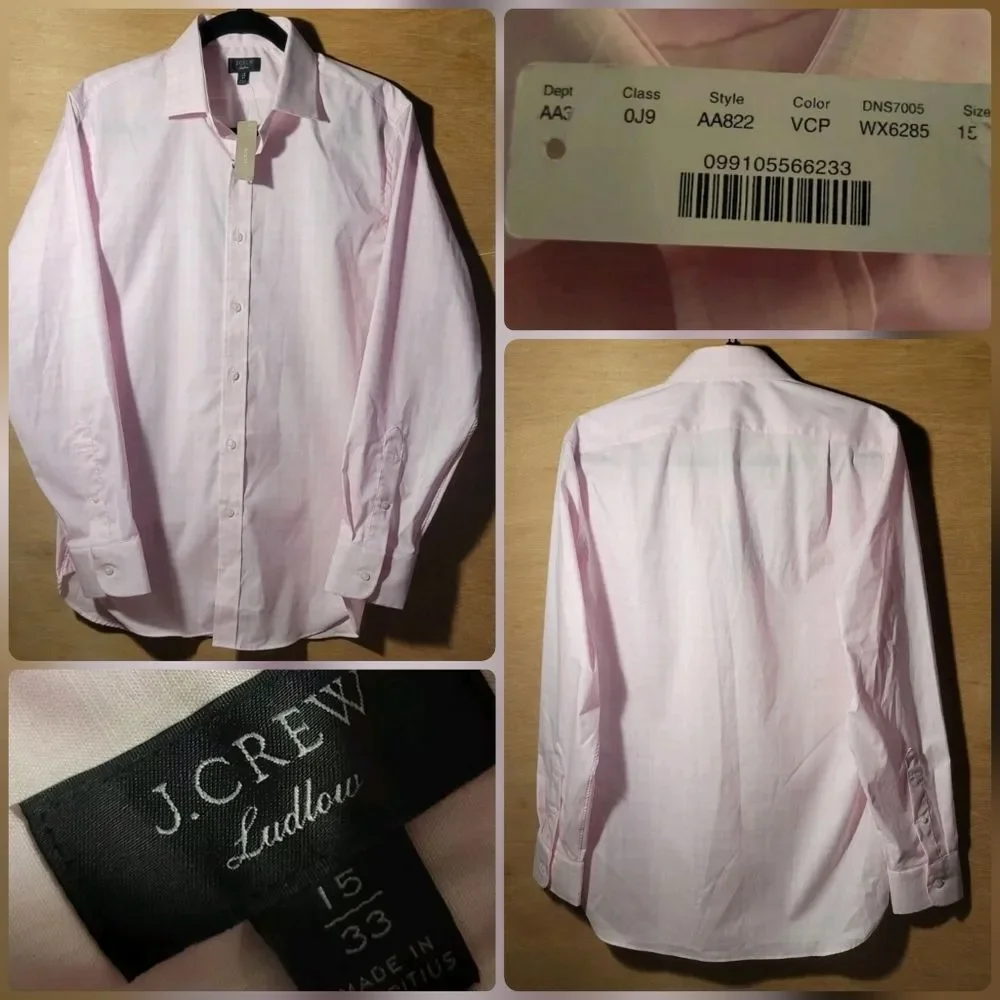 New! J.Crew Dress Shirt Size 15/33 Ludlow Pink Plaid Long Sleeve